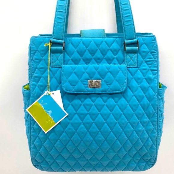 NWTS-Vera Bradley’s Tote Quilted Turquoise blue & lime green signature lining - Picture 6 of 7